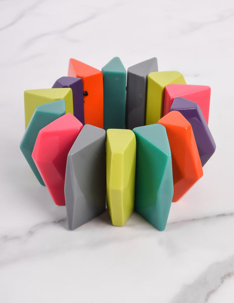 1990s Vintage Colorful Faceted Resin Stretch Bracelet