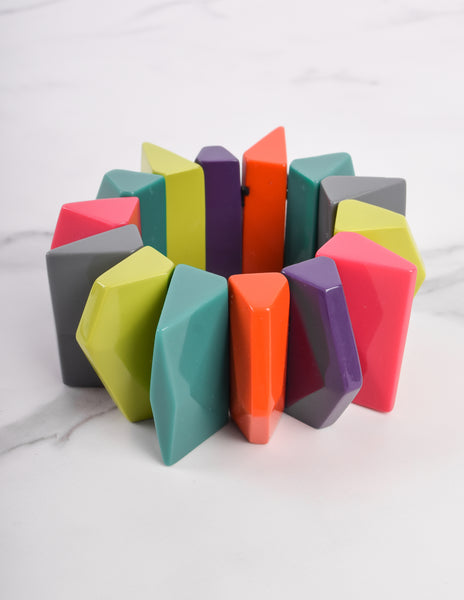 1990s Vintage Colorful Faceted Resin Stretch Bracelet