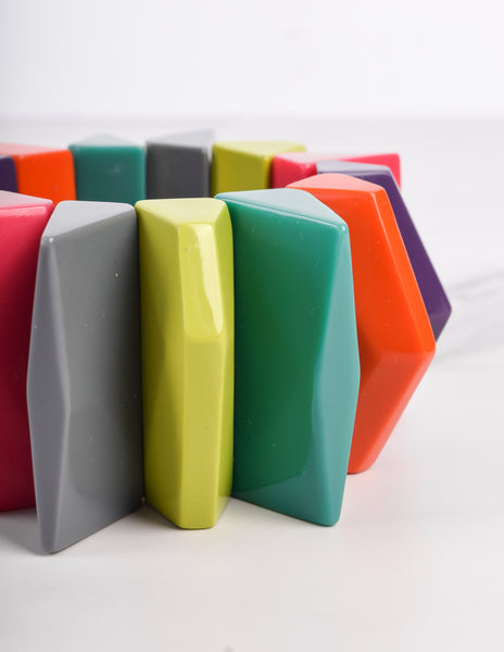 1990s Vintage Colorful Faceted Resin Stretch Bracelet