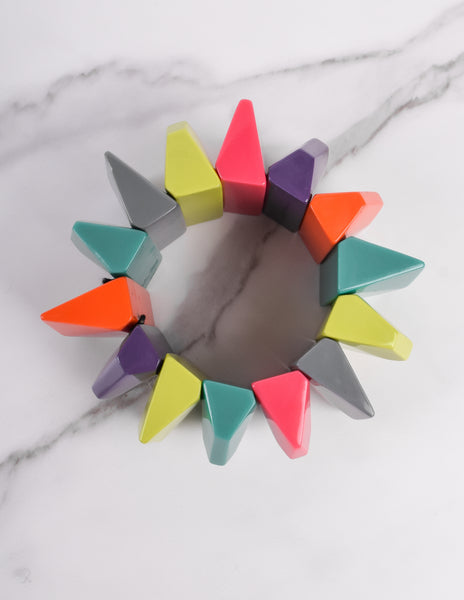 1990s Vintage Colorful Faceted Resin Stretch Bracelet