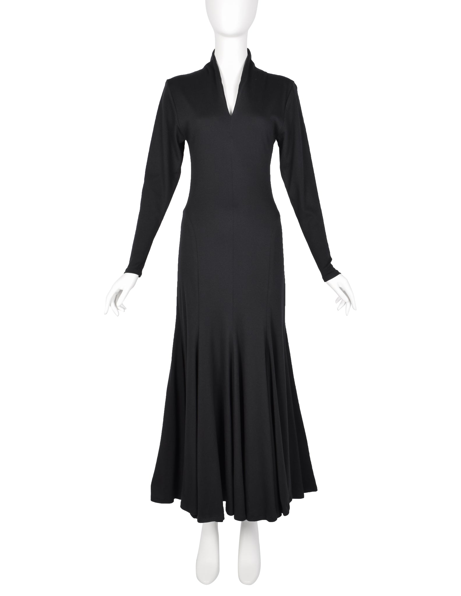 Norma Kamali Vintage 1980s Black Jersey Mermaid Flare Dress