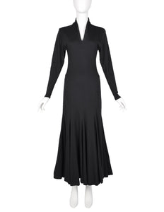 Norma Kamali Vintage 1980s Black Jersey Mermaid Flare Dress