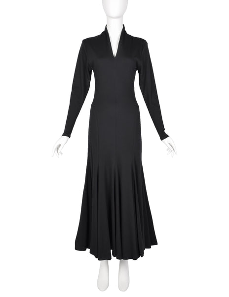 Norma Kamali Vintage 1980s Black Jersey Mermaid Flare Dress