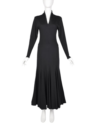 Norma Kamali Vintage 1980s Black Jersey Mermaid Flare Dress