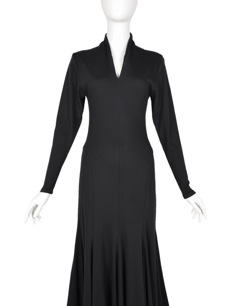 Norma Kamali Vintage 1980s Black Jersey Mermaid Flare Dress
