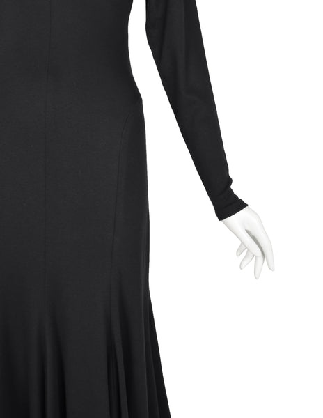 Norma Kamali Vintage 1980s Black Jersey Mermaid Flare Dress