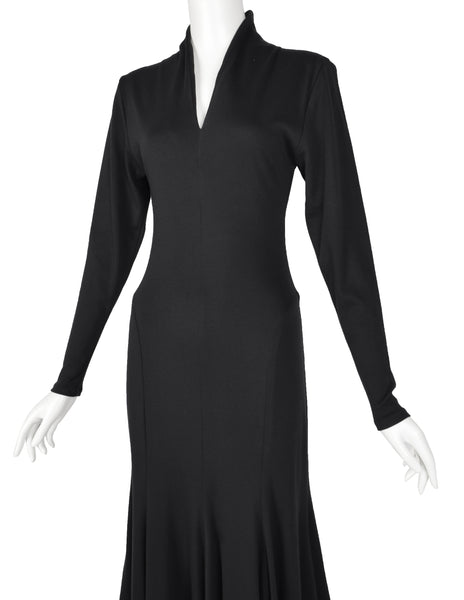 Norma Kamali Vintage 1980s Black Jersey Mermaid Flare Dress