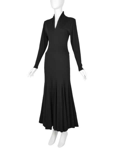 Norma Kamali Vintage 1980s Black Jersey Mermaid Flare Dress