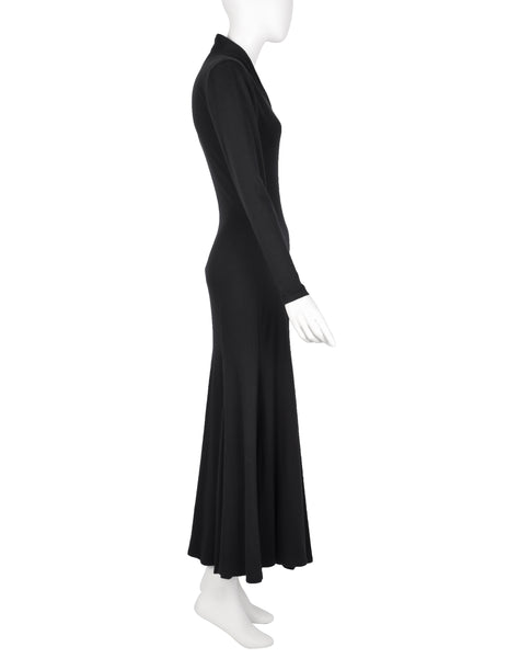 Norma Kamali Vintage 1980s Black Jersey Mermaid Flare Dress