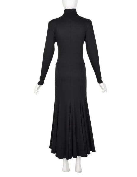 Norma Kamali Vintage 1980s Black Jersey Mermaid Flare Dress