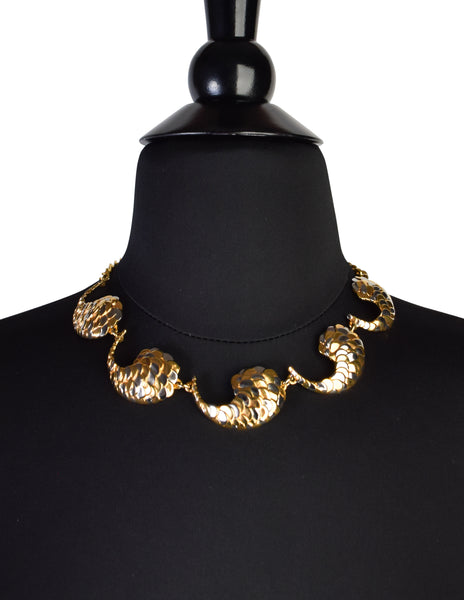 Givenchy Vintage Fish Scale Paisley Gold Silver Necklace