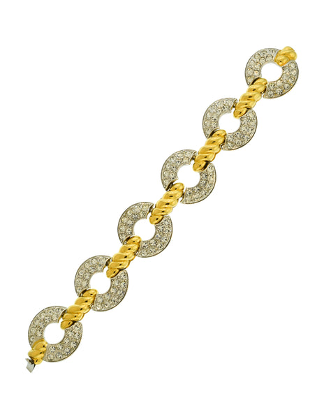 Nolan Miller Vintage Silver and Gold Rhinestone Baguette Hinge Bracelet