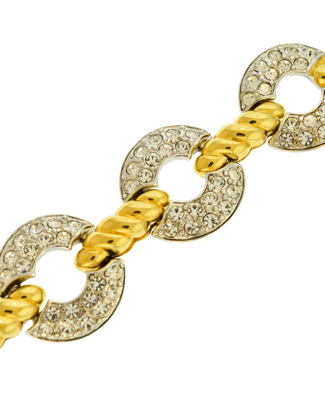 Nolan Miller Vintage Silver and Gold Rhinestone Baguette Hinge Bracelet