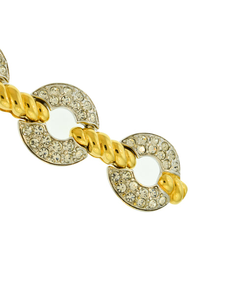 Nolan Miller Vintage Silver and Gold Rhinestone Baguette Hinge Bracelet