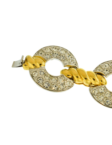 Nolan Miller Vintage Silver and Gold Rhinestone Baguette Hinge Bracelet