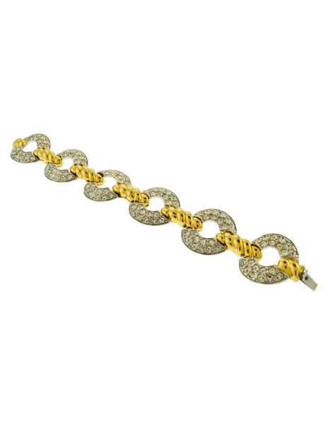 Nolan Miller Vintage Silver and Gold Rhinestone Baguette Hinge Bracelet