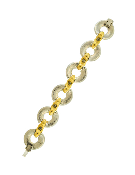 Nolan Miller Vintage Silver and Gold Rhinestone Baguette Hinge Bracelet