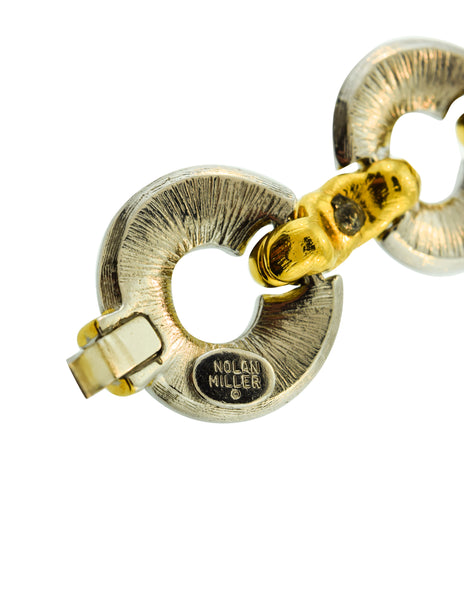 Nolan Miller Vintage Silver and Gold Rhinestone Baguette Hinge Bracelet