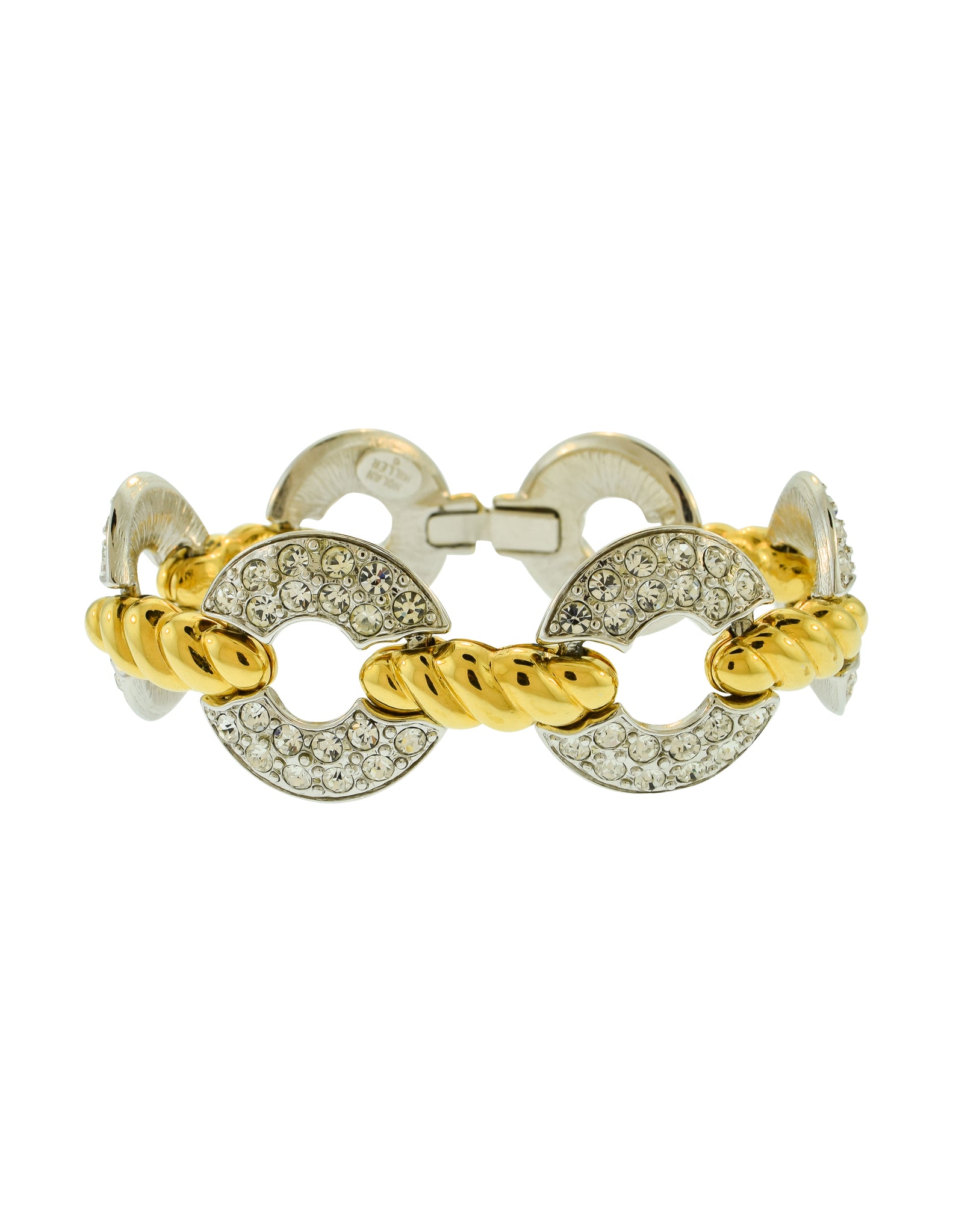 Nolan Miller Vintage Silver and Gold Rhinestone Baguette Hinge Bracelet