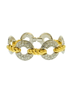 Nolan Miller Vintage Silver and Gold Rhinestone Baguette Hinge Bracelet