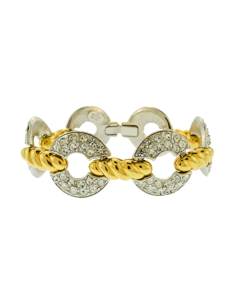 Nolan Miller Vintage Silver and Gold Rhinestone Baguette Hinge Bracelet