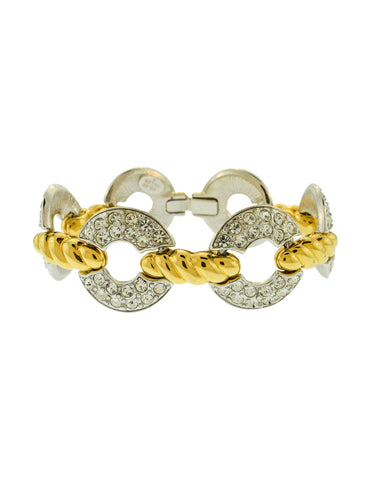 Nolan Miller Vintage Silver and Gold Rhinestone Baguette Hinge Bracelet
