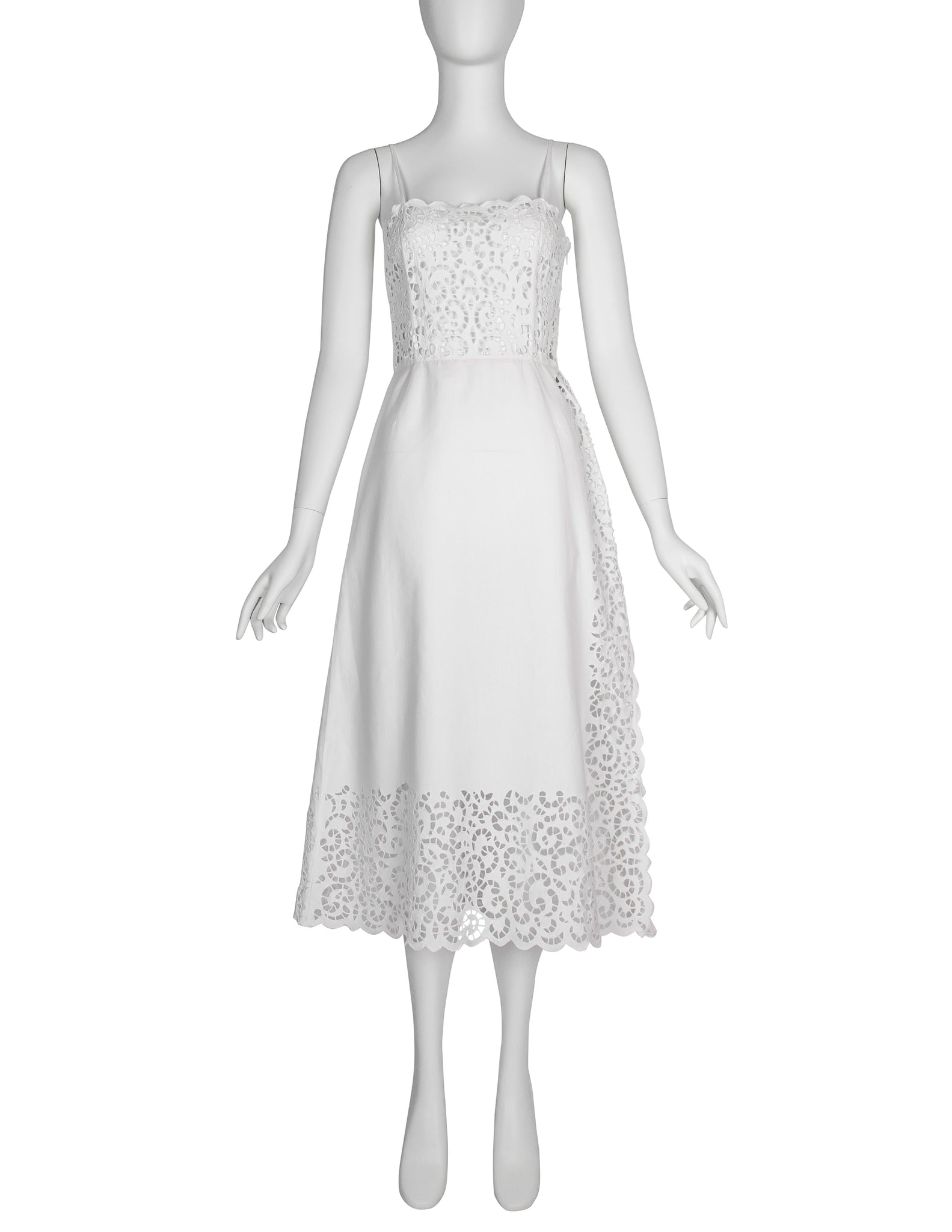 Oscar de la Renta Vintage 1980s White Sangallo Embroidered Dress