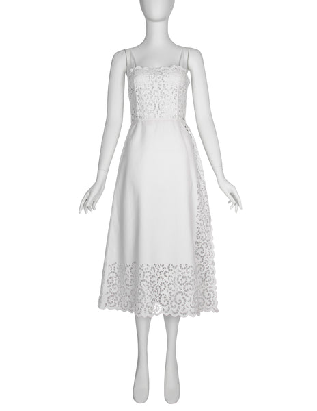 Oscar de la Renta Vintage 1980s White Sangallo Embroidered Dress