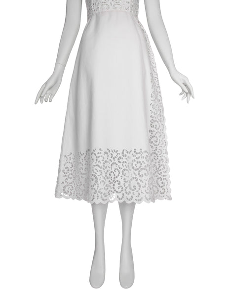 Oscar de la Renta Vintage 1980s White Sangallo Embroidered Dress