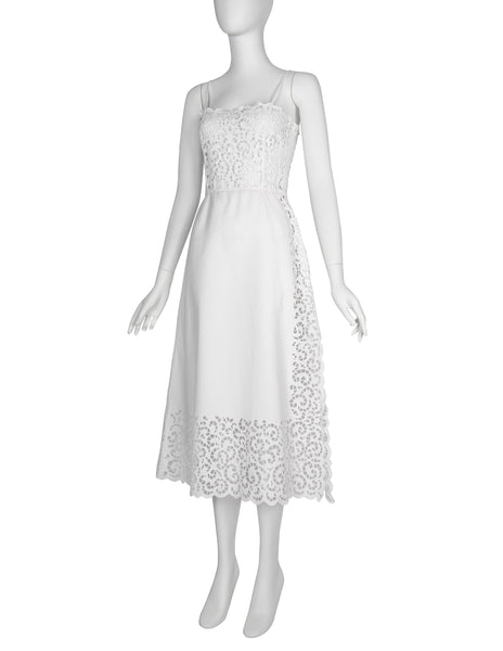 Oscar de la Renta Vintage 1980s White Sangallo Embroidered Dress