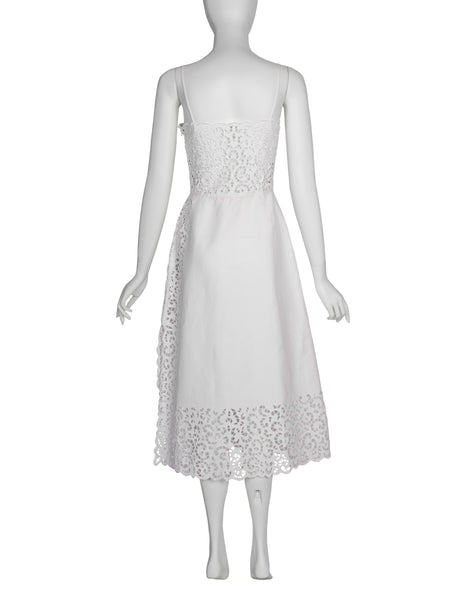 Oscar de la Renta Vintage 1980s White Sangallo Embroidered Dress