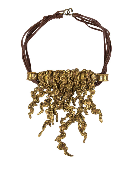 Collier Ras De Cou Torque Vintage - Agate Et Laiton - Style Brutaliste - Créateur
