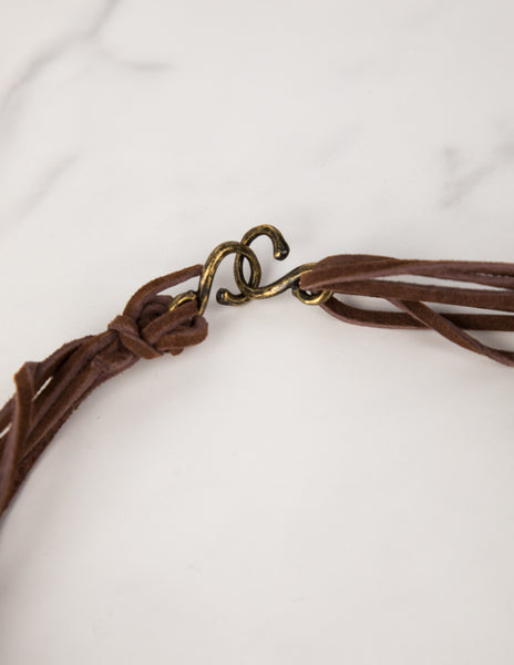 Pal Kepenyes Vintage Mid-Century Brutalist Sculptural Articulated Brass and Leather Statement Necklace