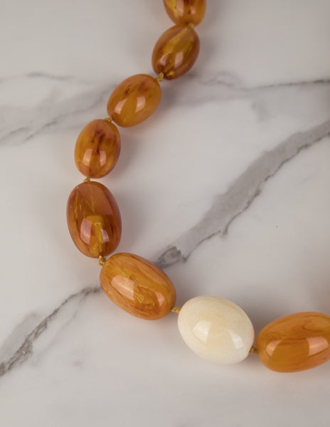 Patricia Von Musulin Vintage Amber and Ivory Graduated Egg Necklace