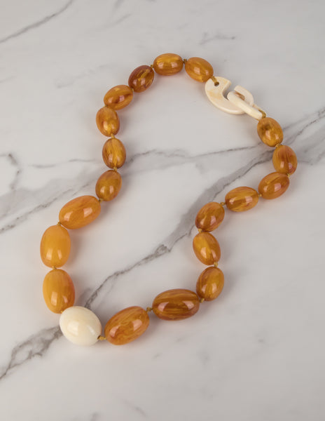 Patricia Von Musulin Vintage Amber and Ivory Graduated Egg Necklace