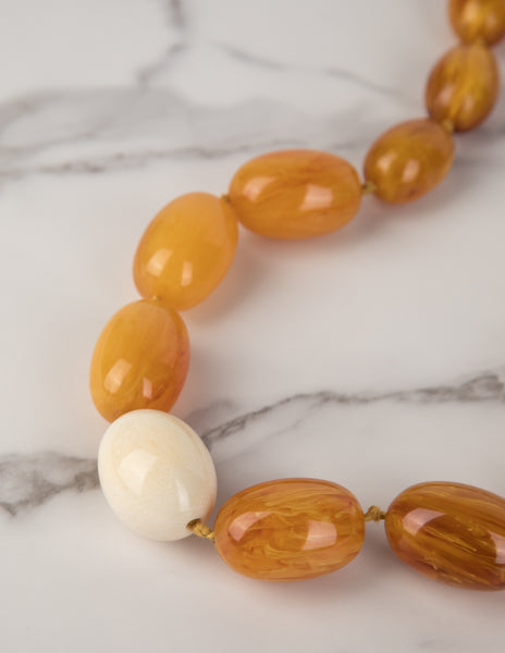 Patricia Von Musulin Vintage Amber and Ivory Graduated Egg Necklace