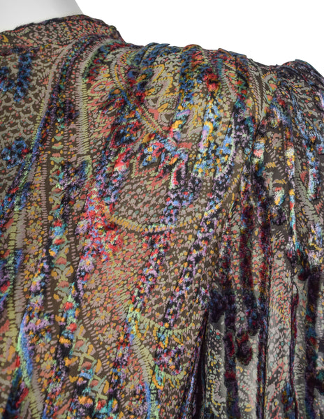 Pauline Trigere Vintage Paisley and Damask Silk Velvet Burnout Dress