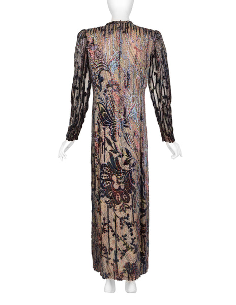 Pauline Trigere Vintage Paisley and Damask Silk Velvet Burnout Dress