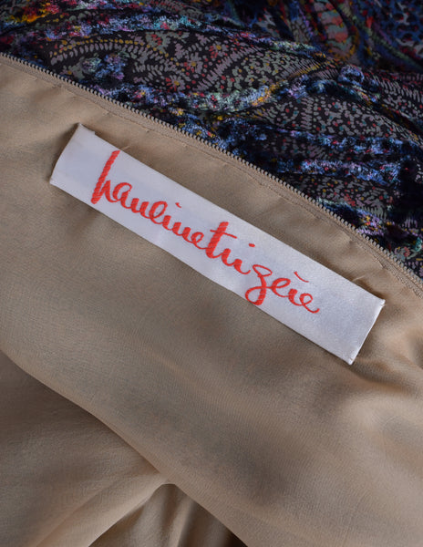 Pauline Trigere Vintage Paisley and Damask Silk Velvet Burnout Dress