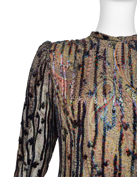 Pauline Trigere Vintage Paisley and Damask Silk Velvet Burnout Dress