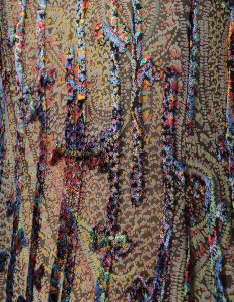 Pauline Trigere Vintage Paisley and Damask Silk Velvet Burnout Dress