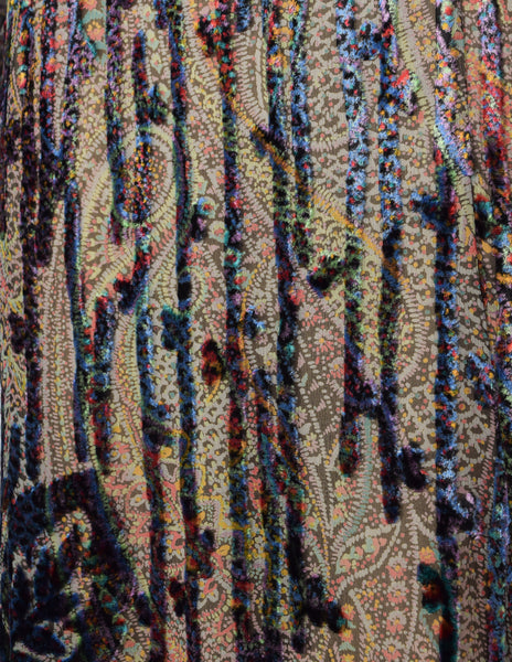 Pauline Trigere Vintage Paisley and Damask Silk Velvet Burnout Dress