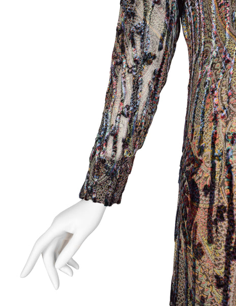Pauline Trigere Vintage Paisley and Damask Silk Velvet Burnout Dress