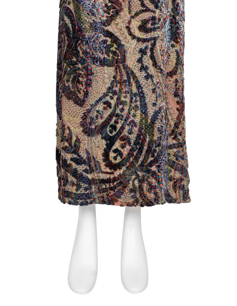 Pauline Trigere Vintage Paisley and Damask Silk Velvet Burnout Dress