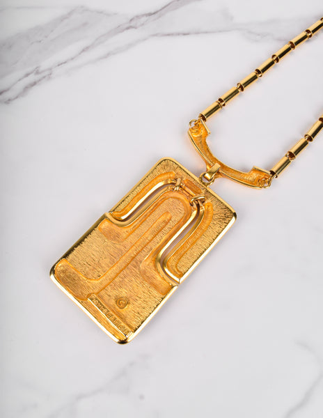 Pierre Cardin Vintage 1970s Golden and Silver Enamel Large Modernist Pendant Necklace