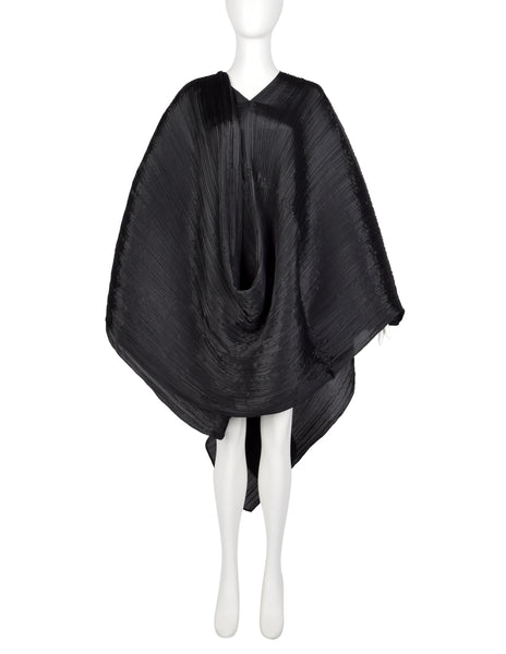 Pleats Please by Issey Miyake Black Madame T Wrap Cape Tunic Caftan Dress