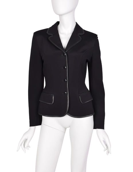 Plein Sud Vintage 1990s Black Neoprene and Leather Jacket