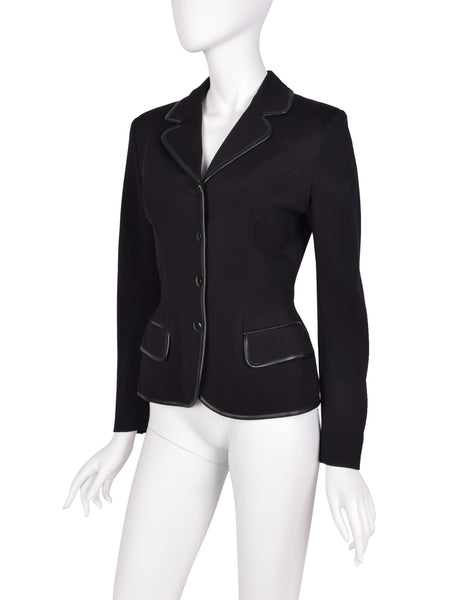 Plein Sud Vintage 1990s Black Neoprene and Leather Jacket