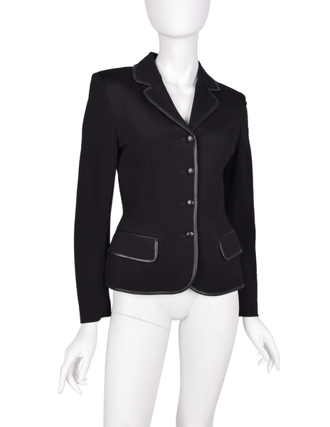 Plein Sud Vintage 1990s Black Neoprene and Leather Jacket
