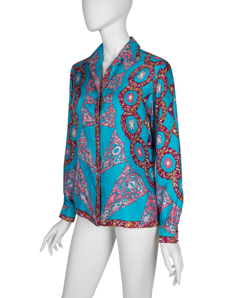 Emilio Pucci Vintage 1960s Psychedelic Gem Print Silk Shirt